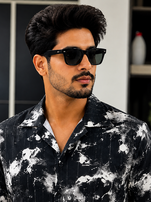 BB-6640 BLACK WHITE PRINTED SMART FIT SHIRT