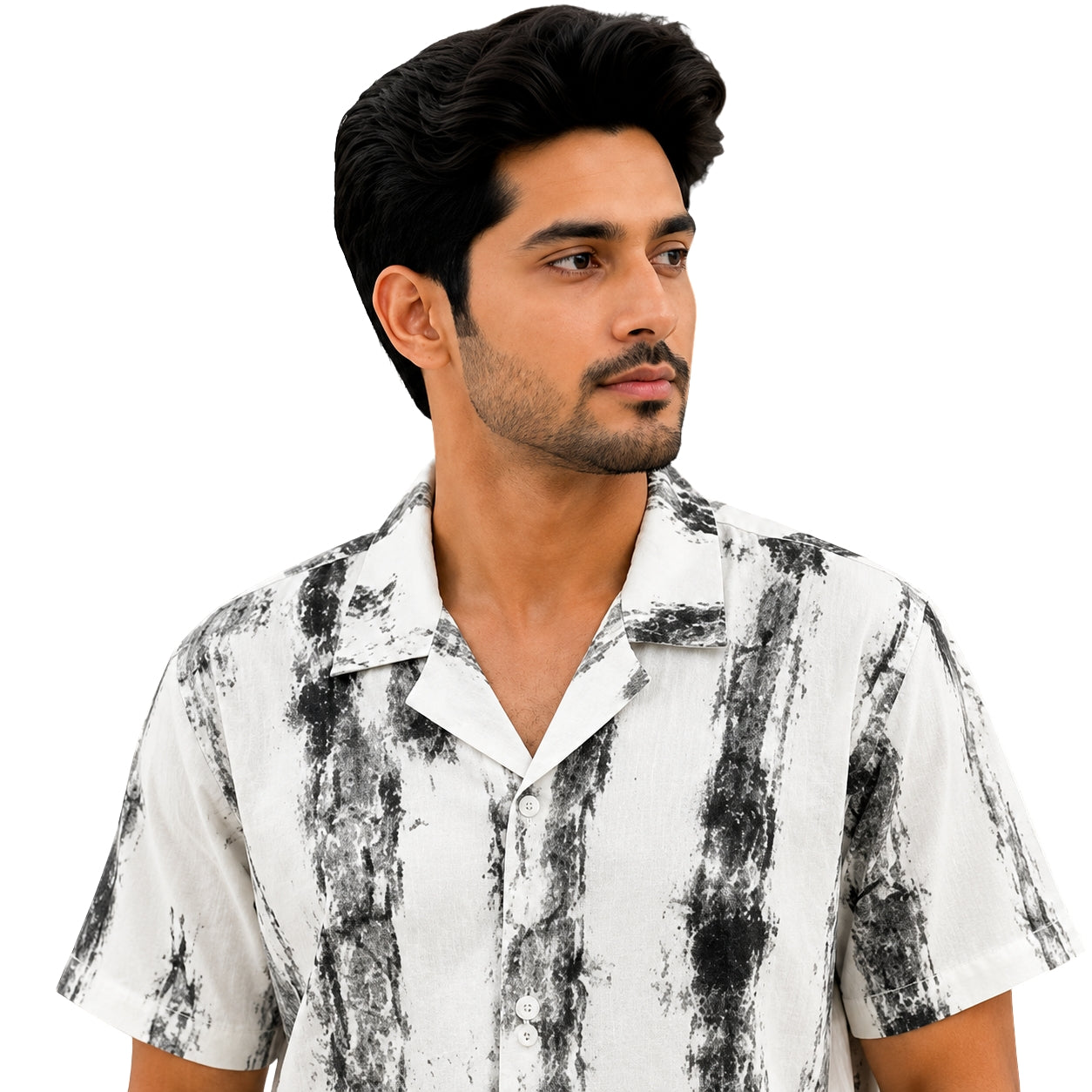BB-6639 WHITE BLACK PRINTED SMART FIT SHIRT